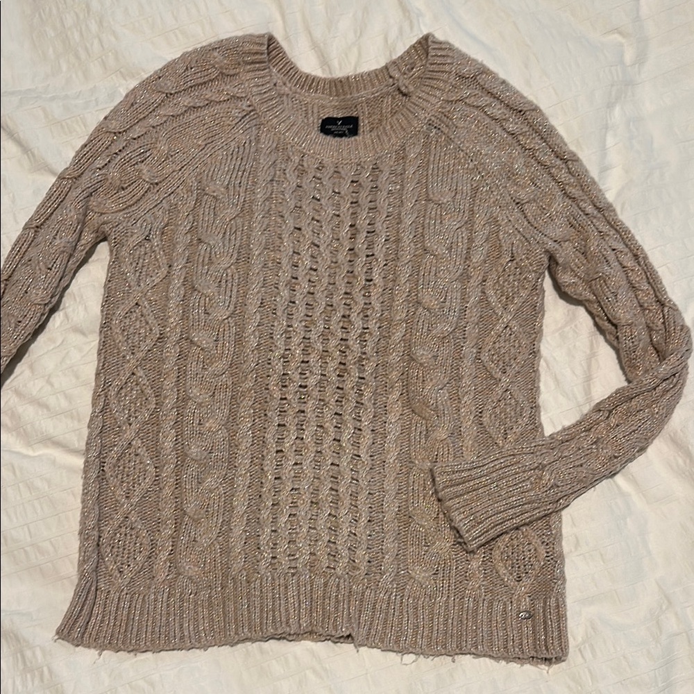 American Eagle Outfitters Tan Cable Knit Crew Neck Sweater